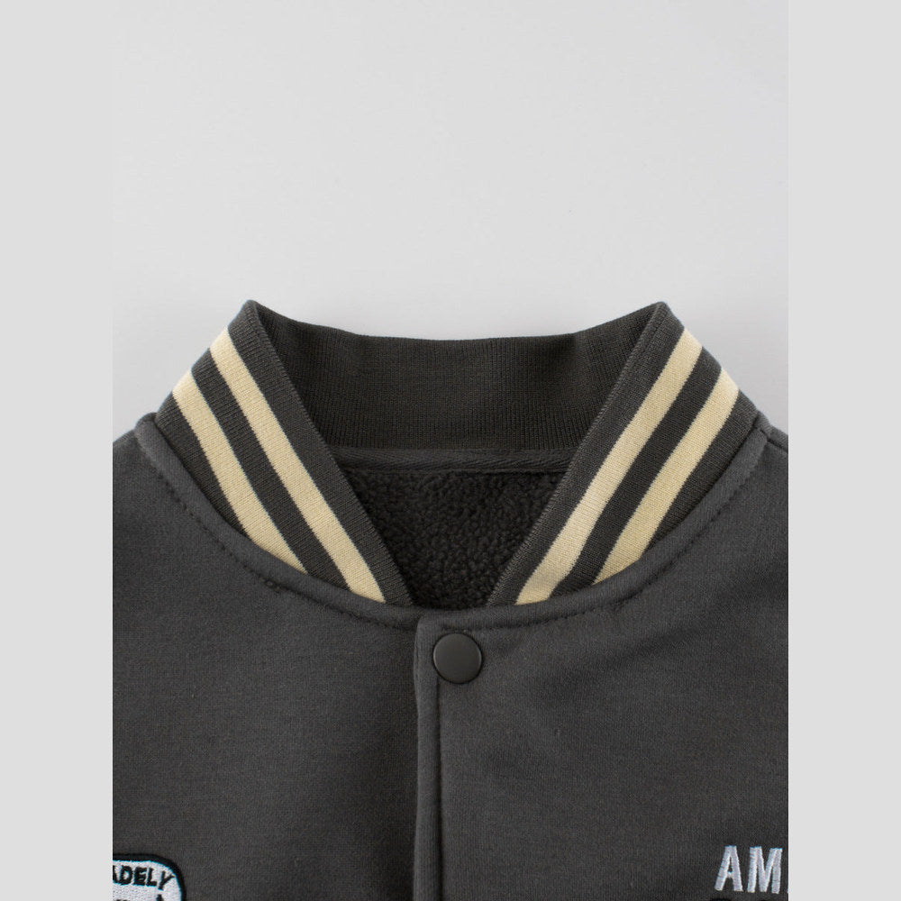 MyKids-USA® Boys and Girls Letters Pattern Contrast Design Single Breasted Baseball Coat
