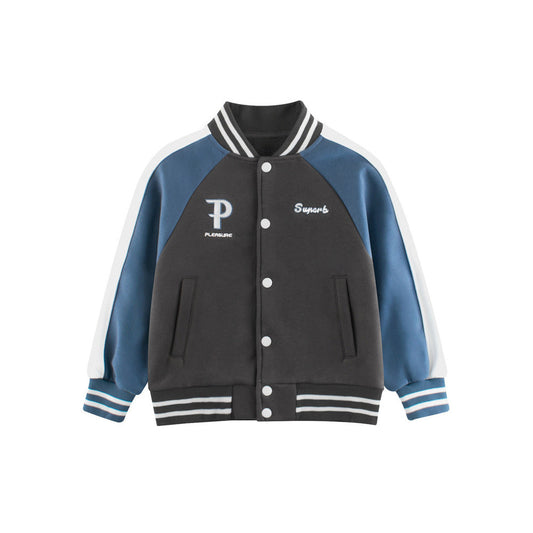 MyKids-USA® Boys and Girls Letters Pattern Contrast Design Single Breasted Baseball Coat