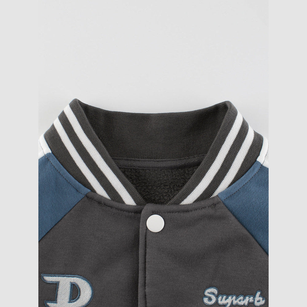MyKids-USA® Boys and Girls Letters Pattern Contrast Design Single Breasted Baseball Coat