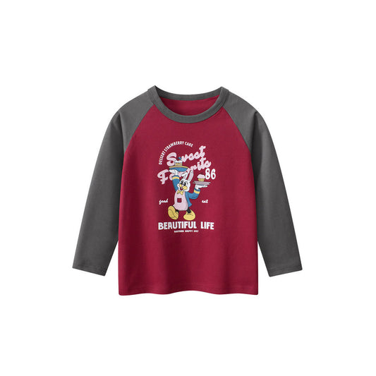 MyKids-USA® Kids Girls Cartoon Print Crew Neck Long Sleeves Color Patchwork Shirt