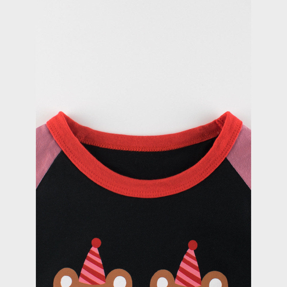 MyKids-USA® Kids Girls Cartoon Print Crew Neck Long Sleeves Color Patchwork Shirt