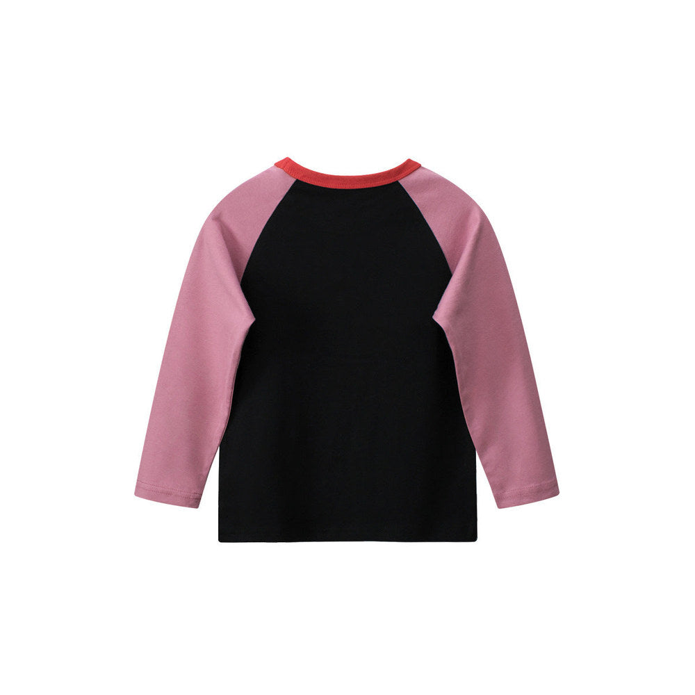 MyKids-USA® Kids Girls Cartoon Print Crew Neck Long Sleeves Color Patchwork Shirt