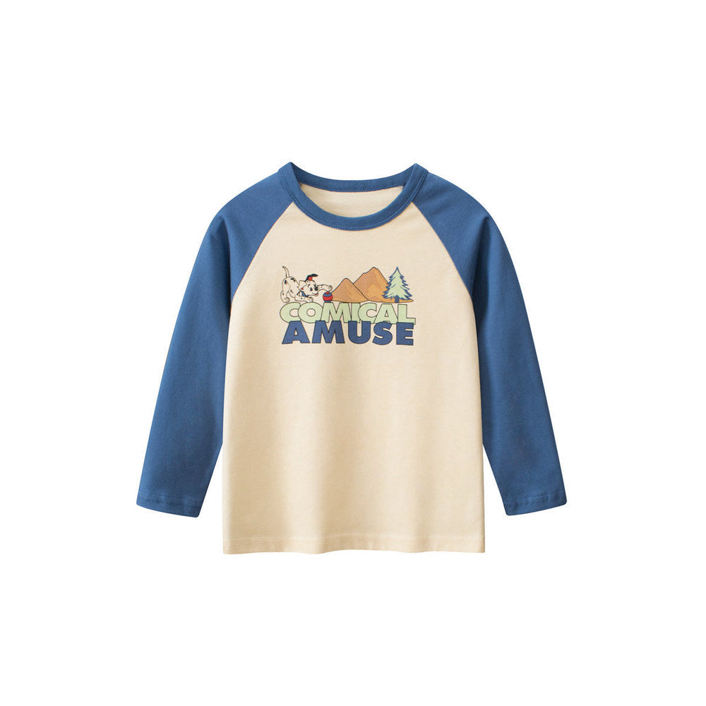 MyKids-USA® Baby Boys Letters and Puppy Print Color Patchwork Long Sleeves Crew Neck Base Top Shirt