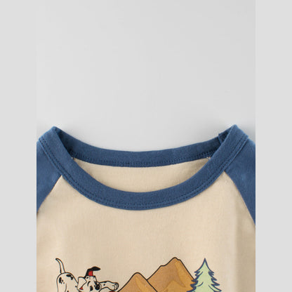 MyKids-USA® Baby Boys Letters and Puppy Print Color Patchwork Long Sleeves Crew Neck Base Top Shirt