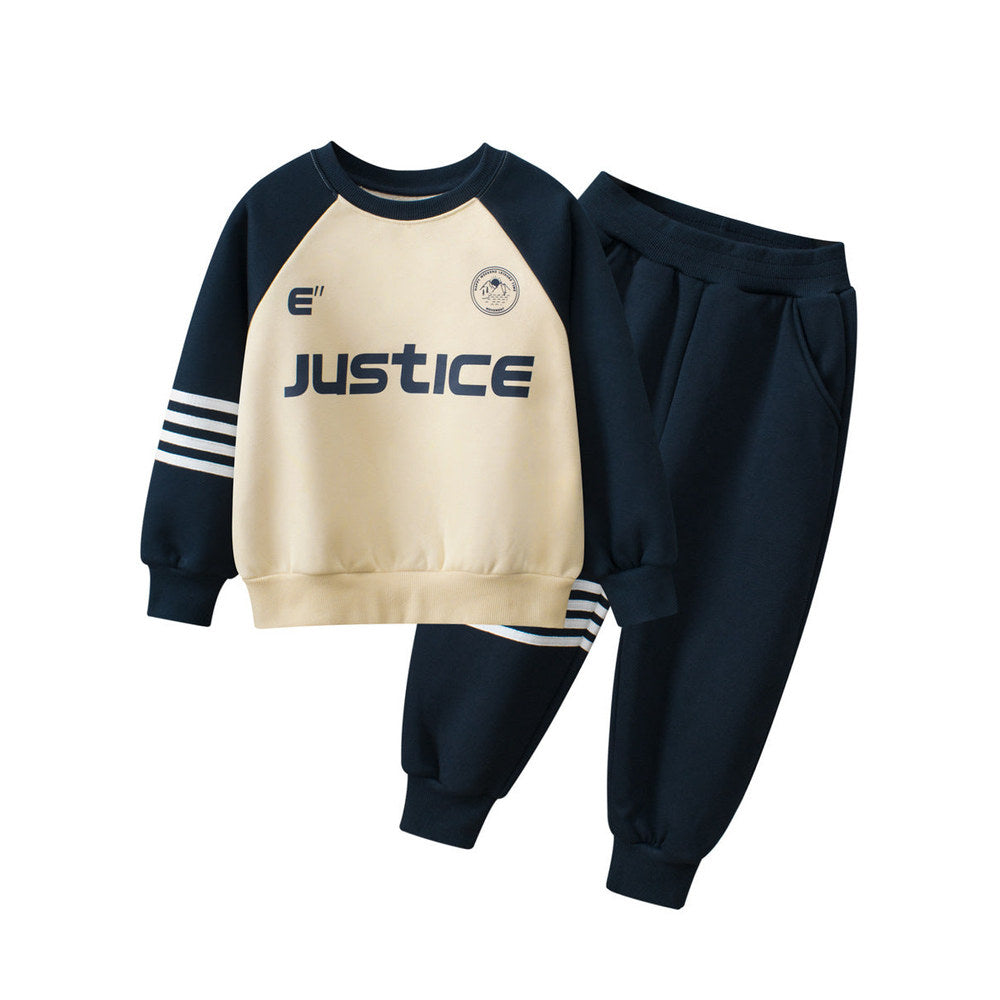 MyKids-USA® Boys Long Sleeves Striped Letters Print Pullover and Versatile Pants – Matching Set