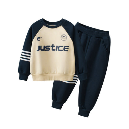 MyKids-USA® Boys Long Sleeves Striped Letters Print Pullover and Versatile Pants – Matching Set