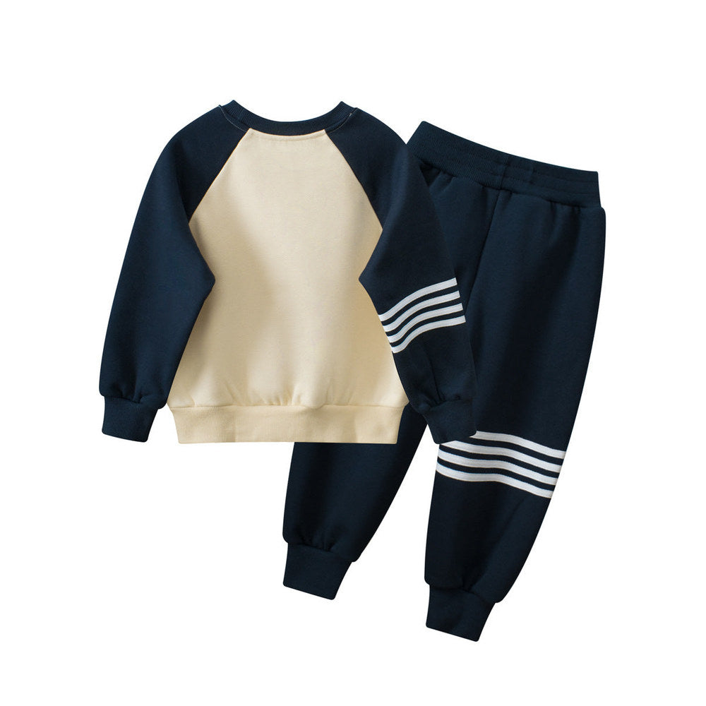 MyKids-USA® Boys Long Sleeves Striped Letters Print Pullover and Versatile Pants – Matching Set