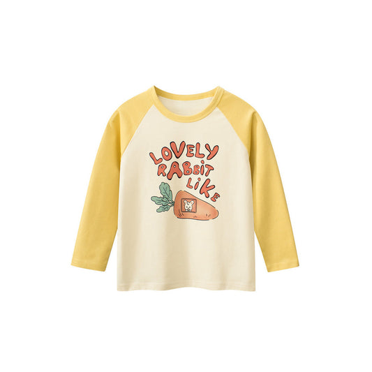 MyKids-USA® Kids Girls Cartoon Print Crew Neck Long Sleeves Color Patchwork Shirt