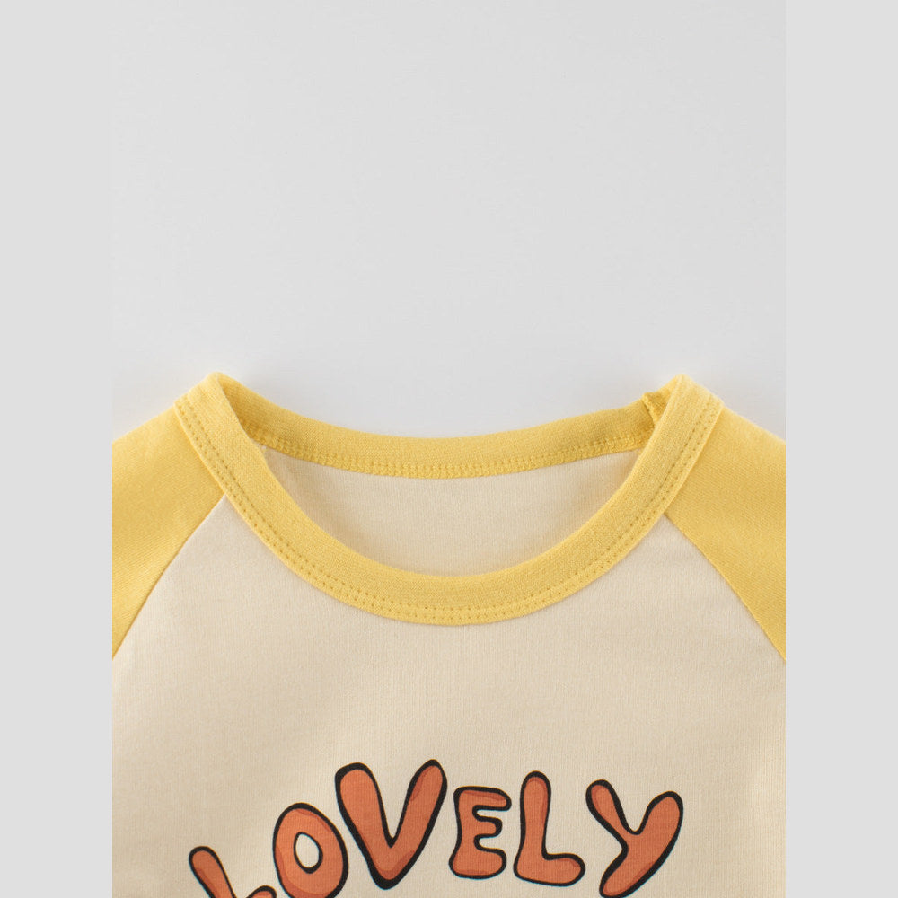 MyKids-USA® Kids Girls Cartoon Print Crew Neck Long Sleeves Color Patchwork Shirt