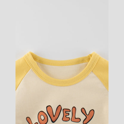 MyKids-USA® Kids Girls Cartoon Print Crew Neck Long Sleeves Color Patchwork Shirt