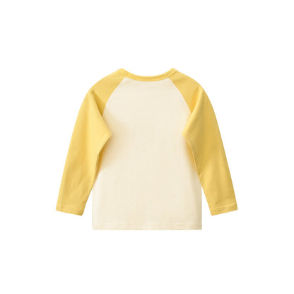 MyKids-USA® Kids Girls Cartoon Print Crew Neck Long Sleeves Color Patchwork Shirt