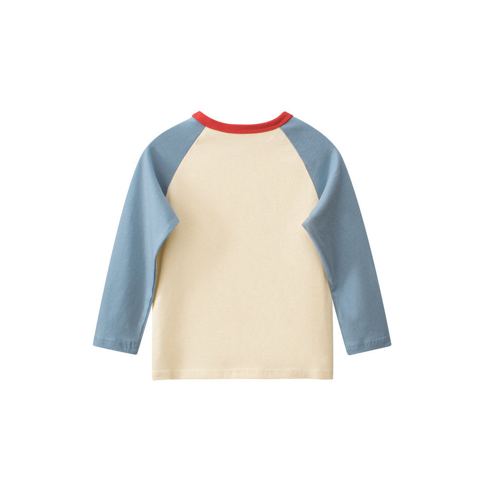 MyKids-USA® Kids Girls Cartoon Print Crew Neck Long Sleeves Color Patchwork Shirt
