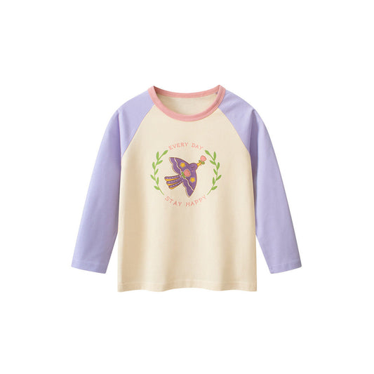 MyKids-USA® Kids Girls Cartoon Print Crew Neck Long Sleeves Color Patchwork Shirt