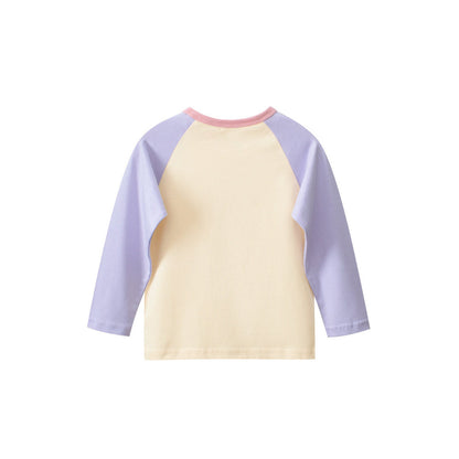 MyKids-USA® Kids Girls Cartoon Print Crew Neck Long Sleeves Color Patchwork Shirt