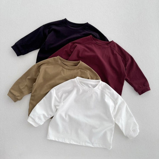 MyKids-USA® Kids Unisex Soft Comfortable Long Sleeves Solid Color Top Casual T-shirt