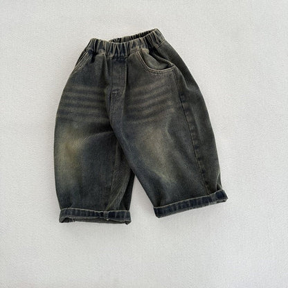 MyKids-USA® Modern Casual Unisex Vintage Blue Denim Elastic American Style Pants