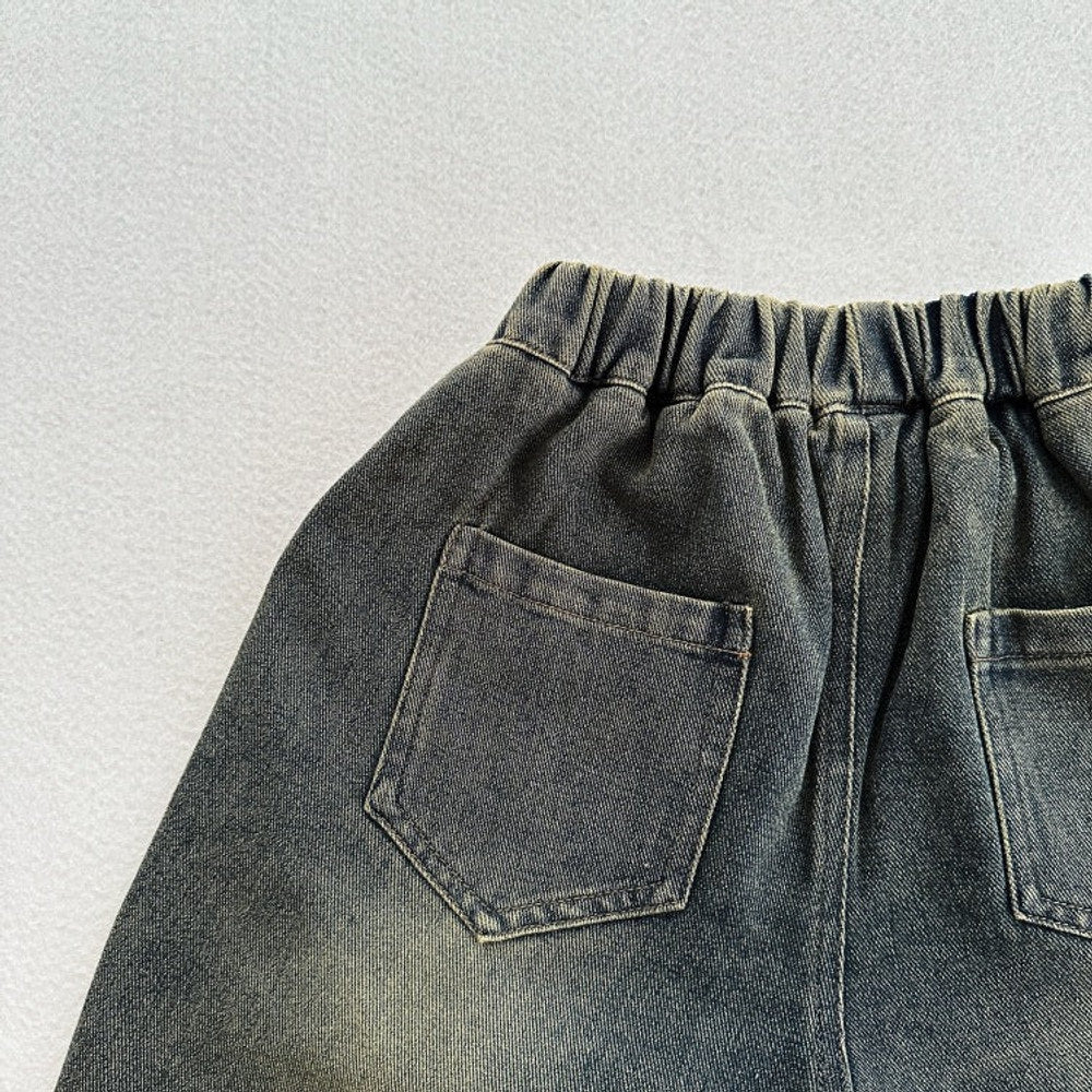 MyKids-USA® Modern Casual Unisex Vintage Blue Denim Elastic American Style Pants