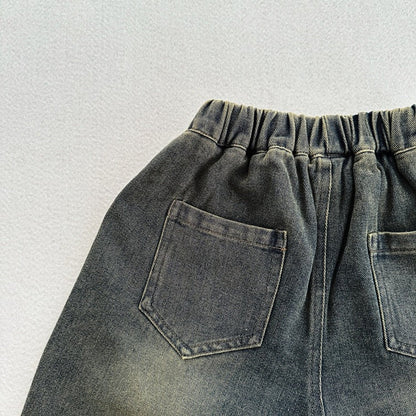 MyKids-USA® Modern Casual Unisex Vintage Blue Denim Elastic American Style Pants