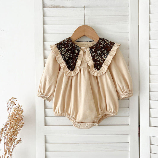 MyKids-USA® Vintage Flowers Pattern Embroidery Collar Baby Kids Girls bodysuit and Dress – Princess Sister Matching Set
