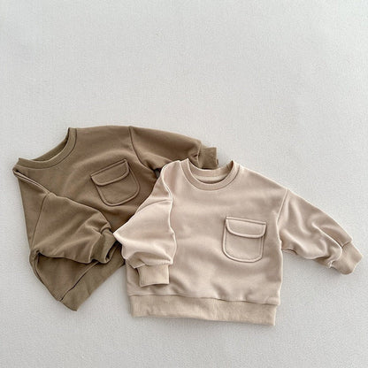 MyKids-USA® Kids Unisex Soft Comfortable Long Sleeves Solid Color Top Casual Pullover