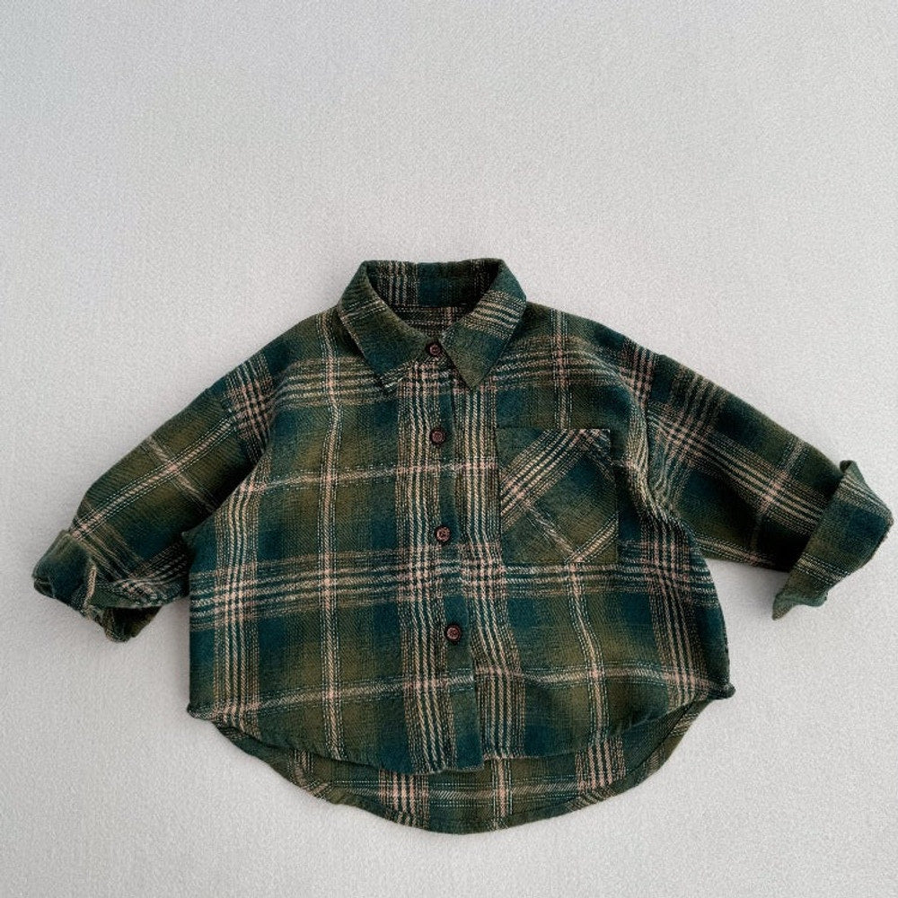 MyKids-USA® European and American Vintage Style Kids’ Outerwear: Plaid Long Sleeves Single Breasted Coat for Children