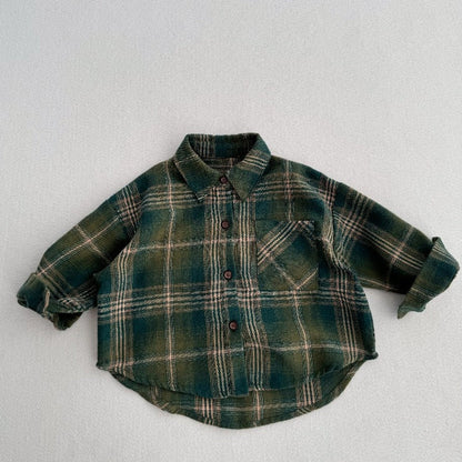 MyKids-USA® European and American Vintage Style Kids’ Outerwear: Plaid Long Sleeves Single Breasted Coat for Children