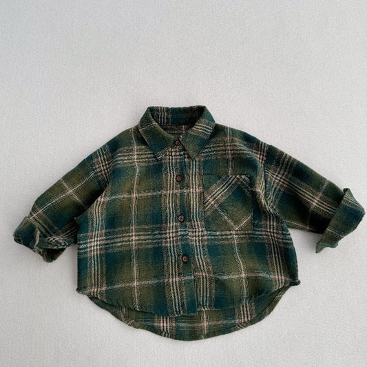 MyKids-USA® European and American Vintage Style Kids’ Outerwear: Plaid Long Sleeves Single Breasted Coat for Children