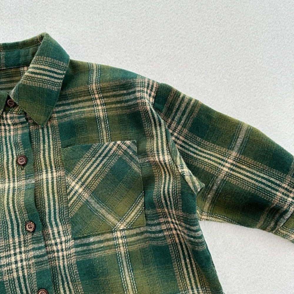 MyKids-USA® European and American Vintage Style Kids’ Outerwear: Plaid Long Sleeves Single Breasted Coat for Children