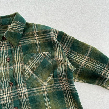 MyKids-USA® European and American Vintage Style Kids’ Outerwear: Plaid Long Sleeves Single Breasted Coat for Children