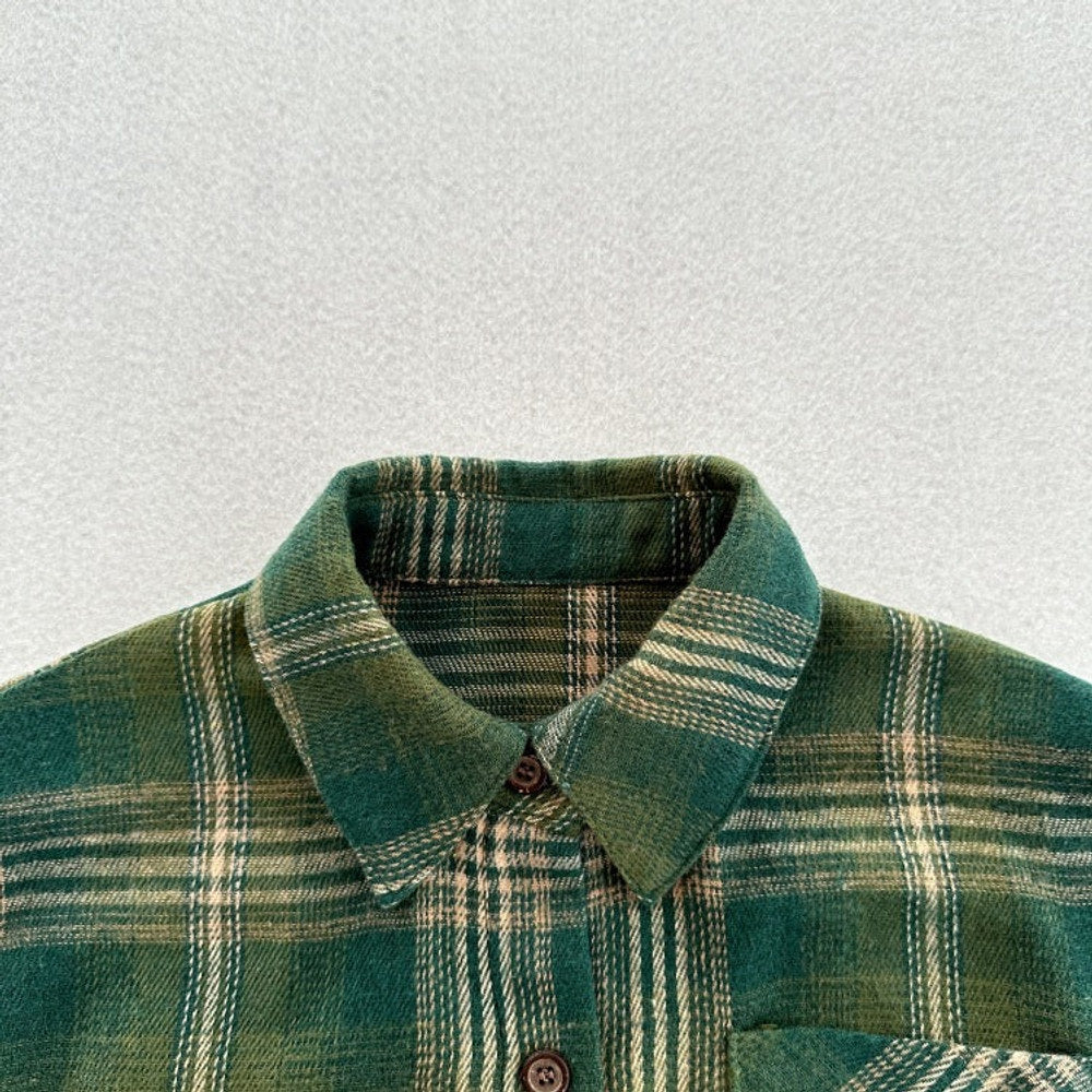 MyKids-USA® European and American Vintage Style Kids’ Outerwear: Plaid Long Sleeves Single Breasted Coat for Children