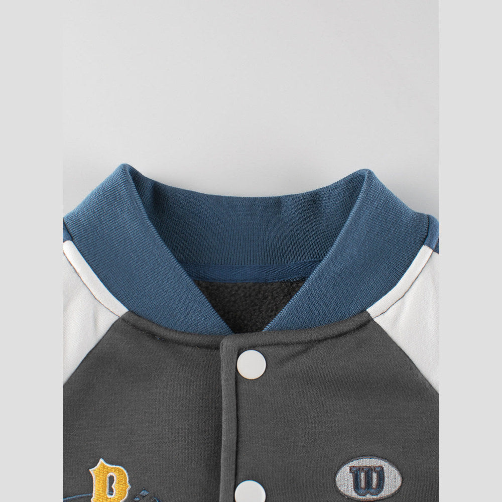 MyKids-USA® Boys and Girls Letters Pattern Contrast Design Color Patchwork Single Breasted Baseball Coat