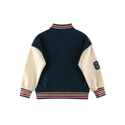 MyKids-USA® Boys and Girls Teddy Bear and Letters Printed Contrast Design Color Patchwork Single Breasted Striped Baseball Coat