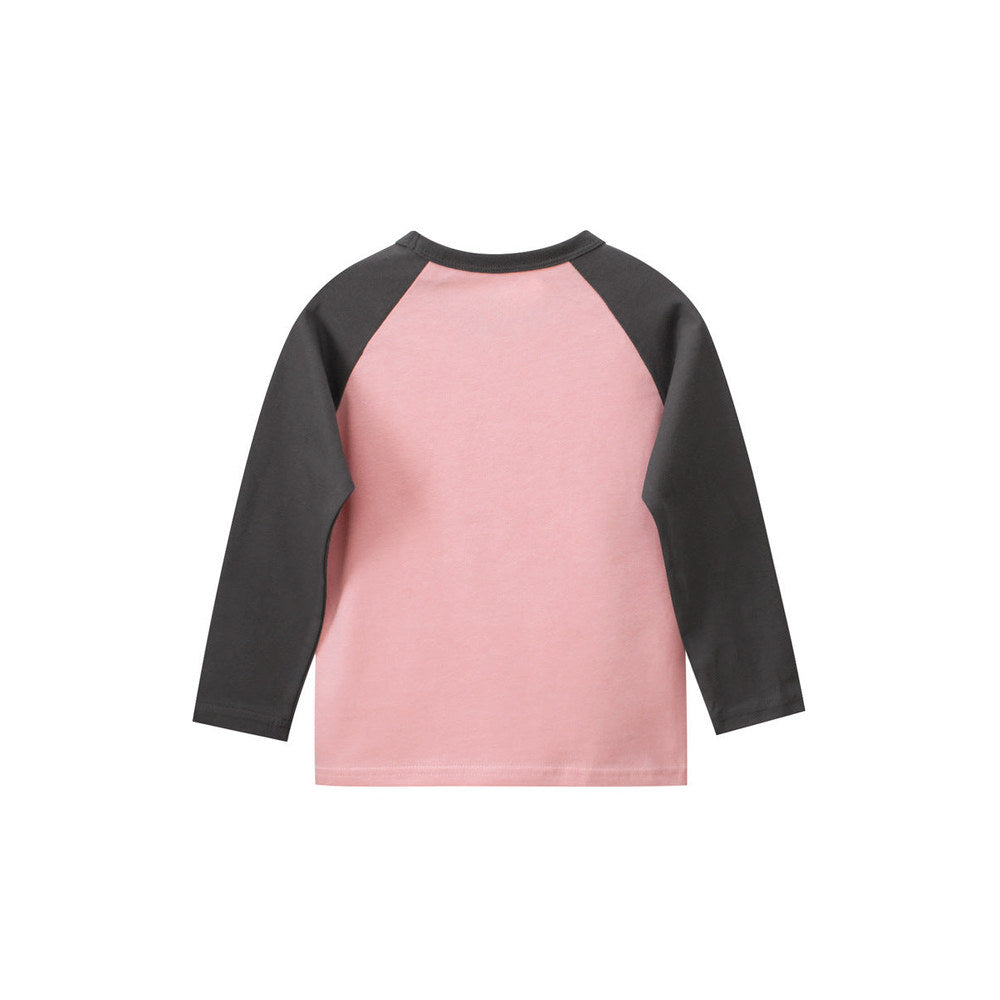 MyKids-USA® Kids Girls Cartoon Print Crew Neck Long Sleeves Color Patchwork Shirt