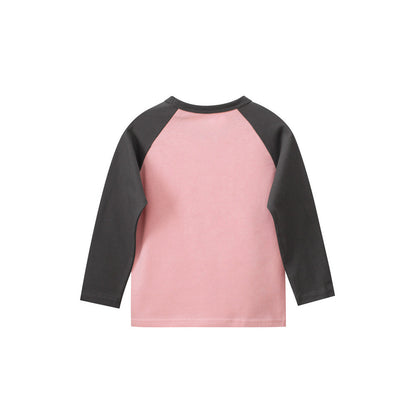 MyKids-USA® Kids Girls Cartoon Print Crew Neck Long Sleeves Color Patchwork Shirt