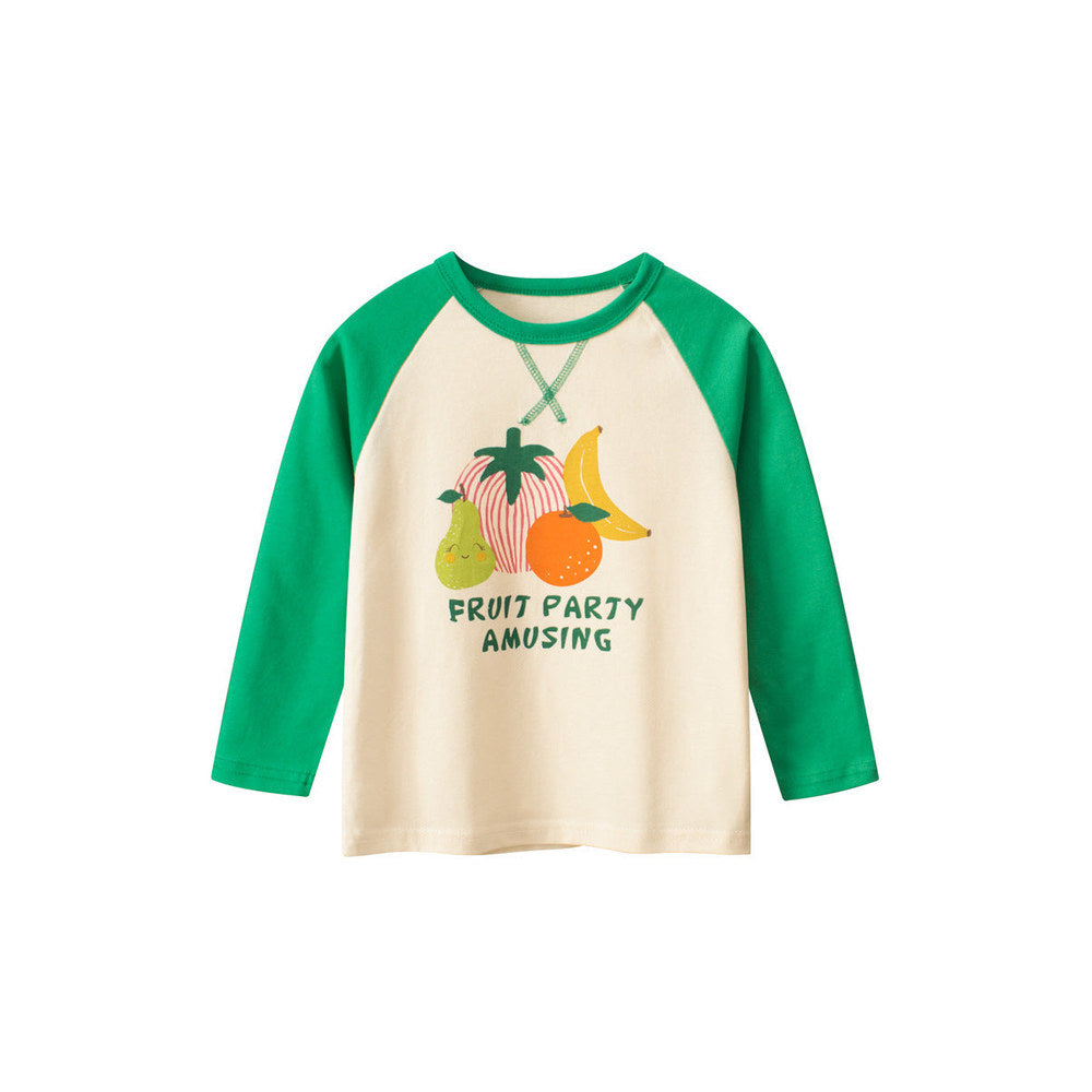 MyKids-USA® Kids Girls Fruits Printed Crew Neck Long Sleeves Color Patchwork Shirt
