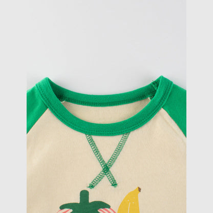 MyKids-USA® Kids Girls Fruits Printed Crew Neck Long Sleeves Color Patchwork Shirt