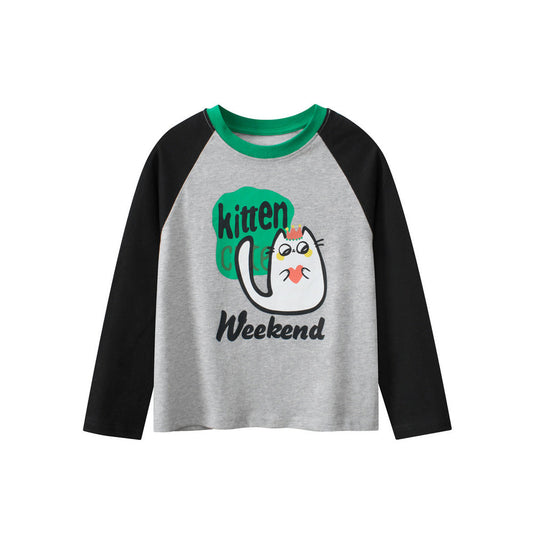 MyKids-USA® Kids Boys Cartoon Print Crew Neck Long Sleeves Color Patchwork Shirt