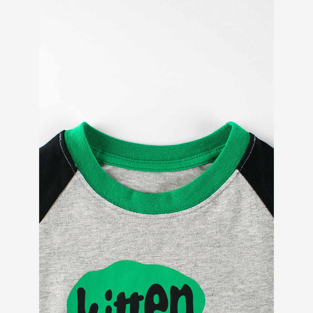 MyKids-USA® Kids Boys Cartoon Print Crew Neck Long Sleeves Color Patchwork Shirt