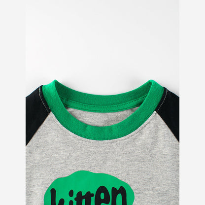 MyKids-USA® Kids Boys Cartoon Print Crew Neck Long Sleeves Color Patchwork Shirt