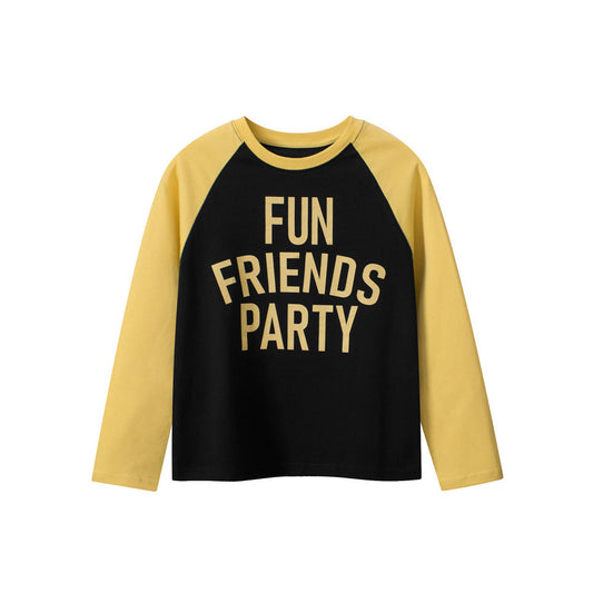 MyKids-USA® Kids Boys Letters Print Crew Neck Long Sleeves Color Patchwork Top