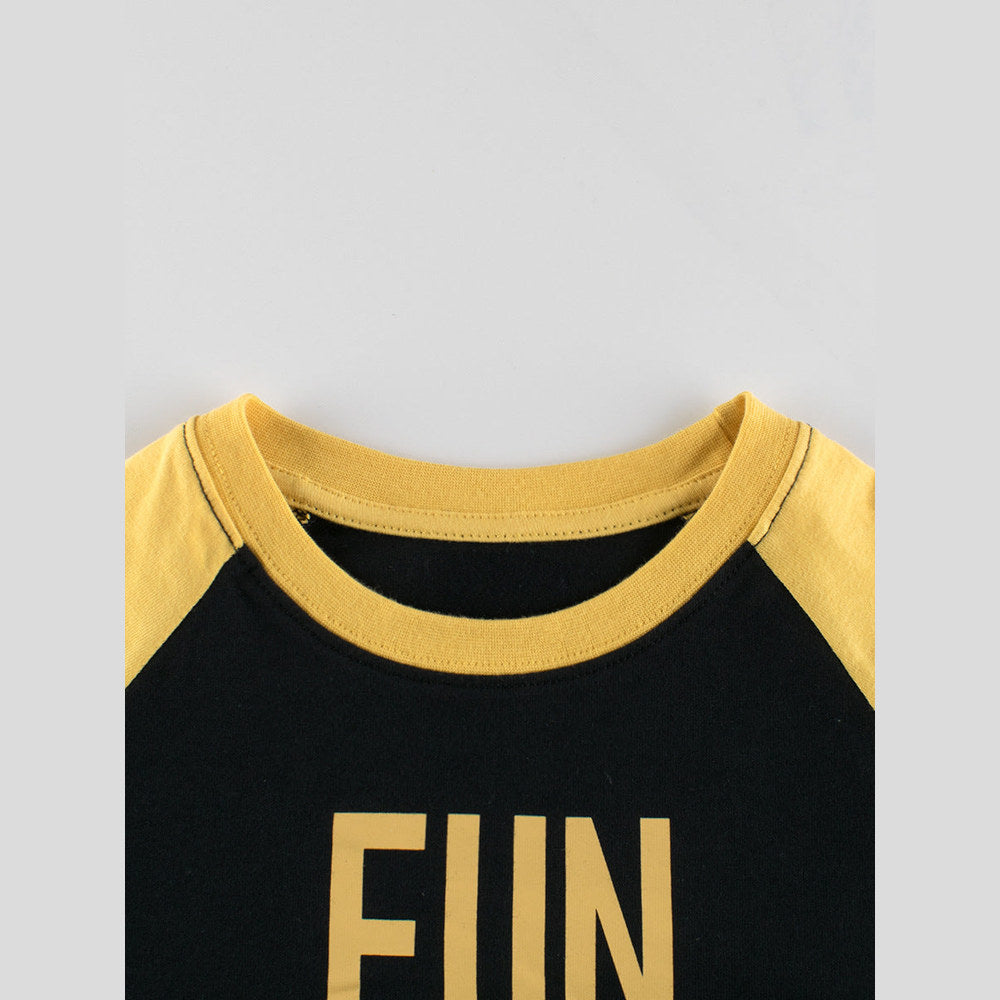 MyKids-USA® Kids Boys Letters Print Crew Neck Long Sleeves Color Patchwork Top