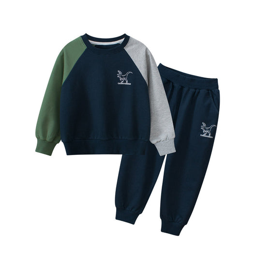 MyKids-USA® Boys Long Sleeves Dinosaur Print Pullover and Versatile Pants – Matching Set