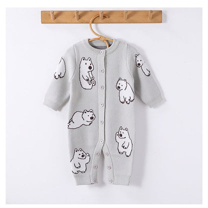 MyKids-USA® Baby Unisex Simple Polar Bear Pattern Long Sleeves Knitted Rompers