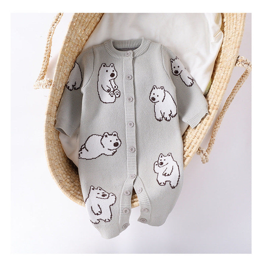MyKids-USA® Baby Unisex Simple Polar Bear Pattern Long Sleeves Knitted Rompers
