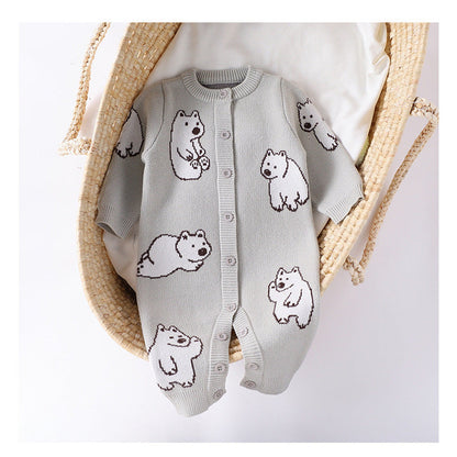 MyKids-USA® Baby Unisex Simple Polar Bear Pattern Long Sleeves Knitted Rompers