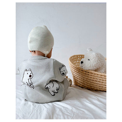 MyKids-USA® Baby Unisex Simple Polar Bear Pattern Long Sleeves Knitted Rompers