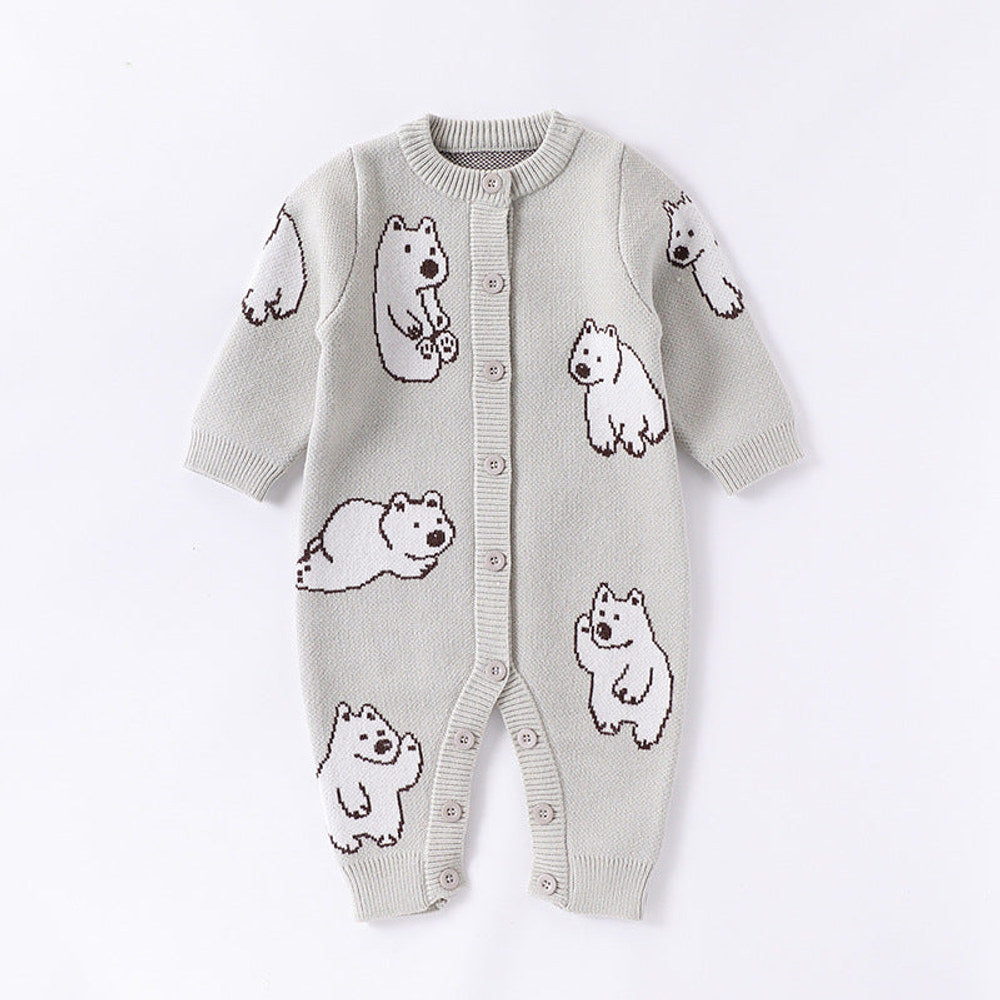 MyKids-USA® Baby Unisex Simple Polar Bear Pattern Long Sleeves Knitted Rompers