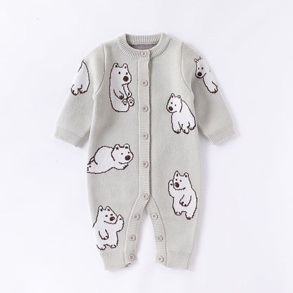 MyKids-USA® Baby Unisex Simple Polar Bear Pattern Long Sleeves Knitted Rompers