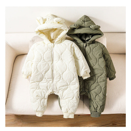 MyKids-USA® Autumn and Winter Arrival Baby Unisex Solid Color Hooded Cozy Long Sleeves Casual Thickened Rompers