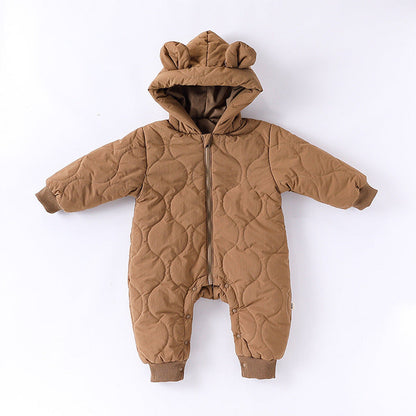 MyKids-USA® Autumn and Winter Arrival Baby Unisex Solid Color Hooded Cozy Long Sleeves Casual Thickened Rompers